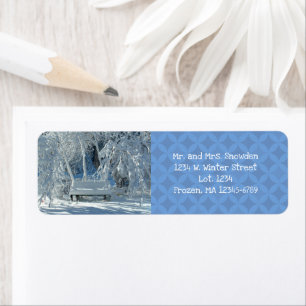 Garden Bench In The Snow / Blue Pattern / Winter / Return Address Label
