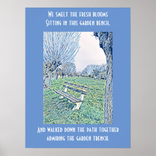   Garden Bench Quote Blue Autumn Sky Abstract Art Poster
