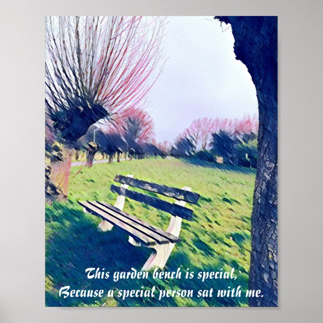 Garden Bench Quote Blue Autumn Sky Abstract Art Poster (Front)