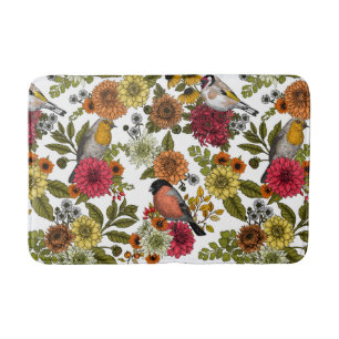 Garden birds and flowers 1 bath mat