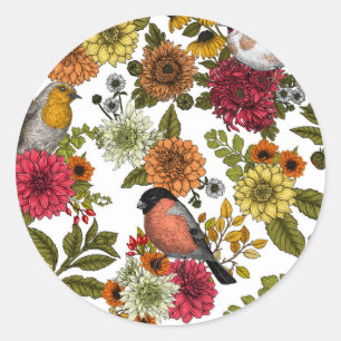 Garden birds and flowers 1 classic round sticker