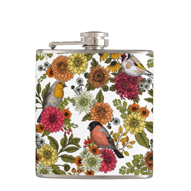 Garden birds and flowers 1 hip flask (Front)