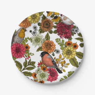 Garden birds and flowers 1 paper plate