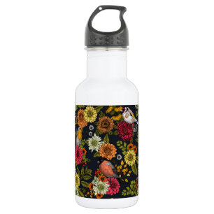 Garden birds and flowers 2 532 ml water bottle