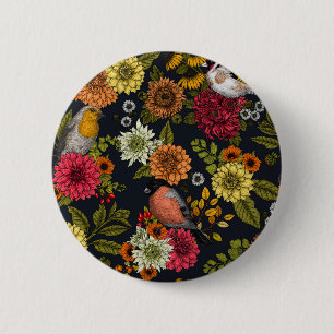 Garden birds and flowers 2 6 cm round badge