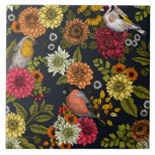 Garden birds and flowers 2 ceramic tile