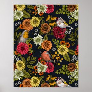 Garden birds and flowers 2 poster