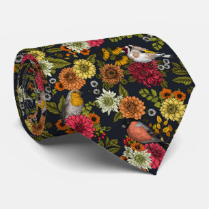 Garden birds and flowers 2 tie