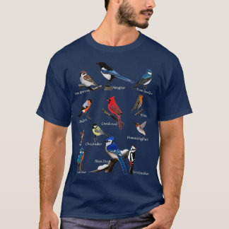 Garden Birds Cardinal Blue Jay Hummingbird Robin W T-Shirt