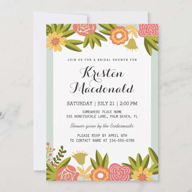 Garden Blooming Flowers Modern Bridal Shower Invitation (Front)