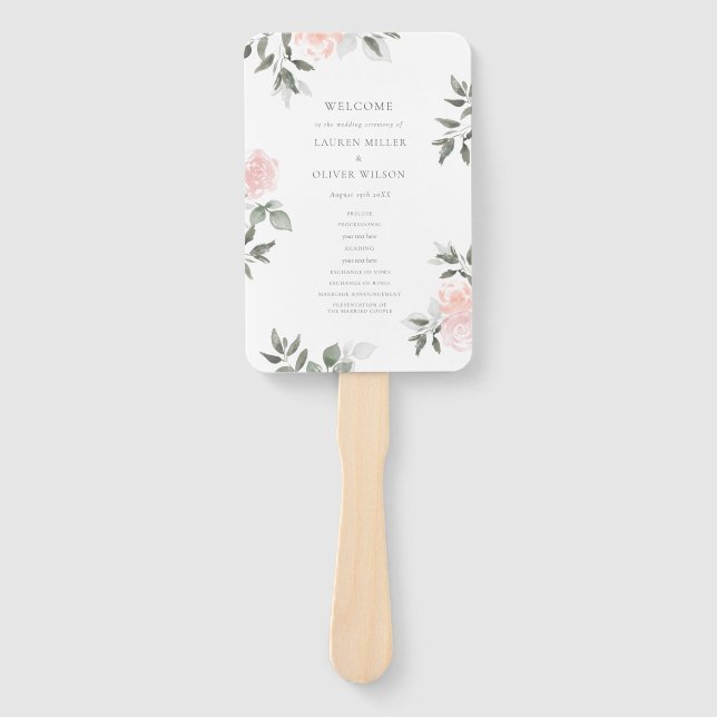 Garden Blooms Wedding Program Hand Fan (Front)