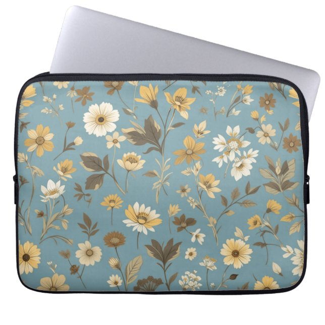 Garden Blue Bloom Laptop Sleeve (Front)