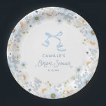Garden Blue Floral Bridal Shower Paper Plate<br><div class="desc">These blue floral bridal shower paper plates feature soft blooms and a delicate bow for a charming party table detail. Perfect for serving desserts,  brunch bites,  or appetizers while keeping your bridal shower theme beautifully coordinated.</div>
