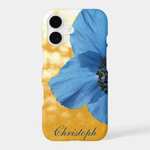 Garden Blue Poppy Flower Golden Sky with Monogram