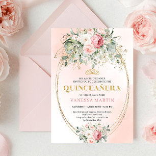 Garden Blush Pink Boho Quinceañera Floral Invite