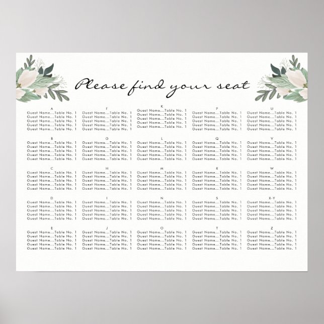 Garden Blush Seating Chart (Front)