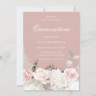 Garden Blush & White Floral Quinceanera Party Invitation