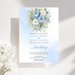 Garden Bohemian Pastel Blue White Peony Wedding Invitation