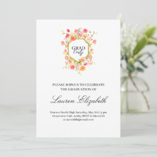 Garden bohemian watercolor flowers graduation invitation