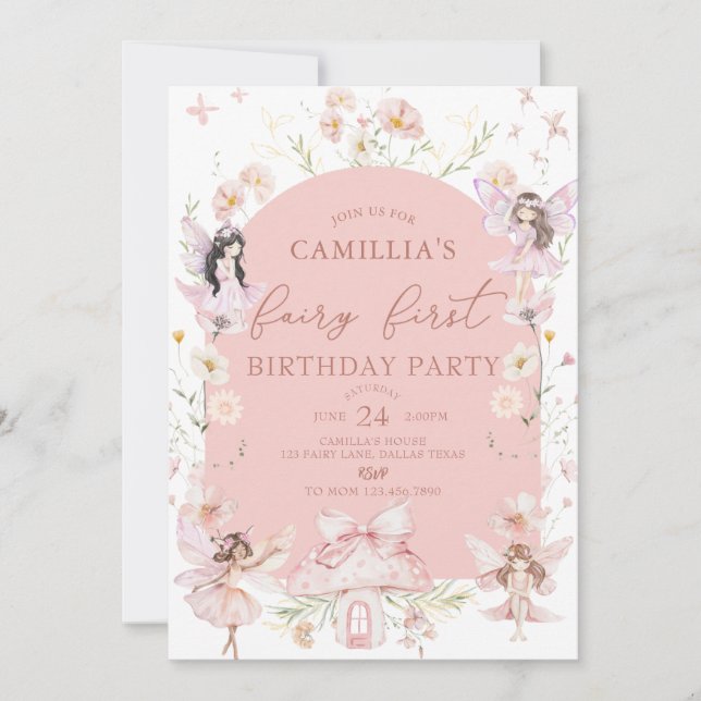 Garden Boho Arch  Enchanted Fairy First Birthday Invitation (Front)