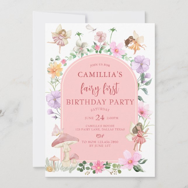 Garden Boho Arch  Enchanted Fairy First Birthday Invitation (Front)