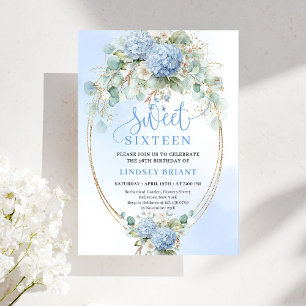 Garden Boho Blue Hydrangeas Sweet Sixteen Invite