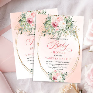 Garden Boho Blush Roses Girl Baby Shower Invites