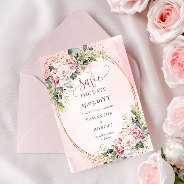 Garden Boho Dusty Pink Floral Save The Date (Garden Boho Dusty Pink Floral Save The Date)