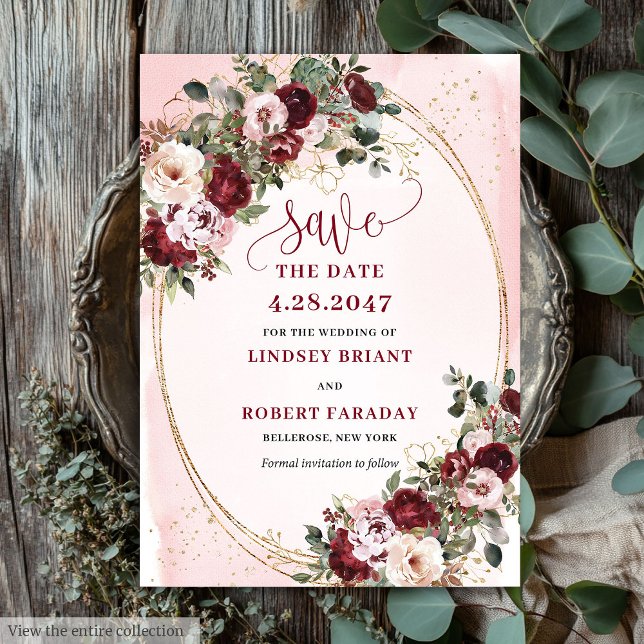 Garden Boho Merlot Blush Gold Roses Save the Date Invitation (Garden Boho Merlot Blush Gold Roses Save the Date

)