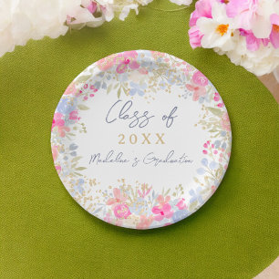 Garden boho pastel wildflowers graduation paper plate