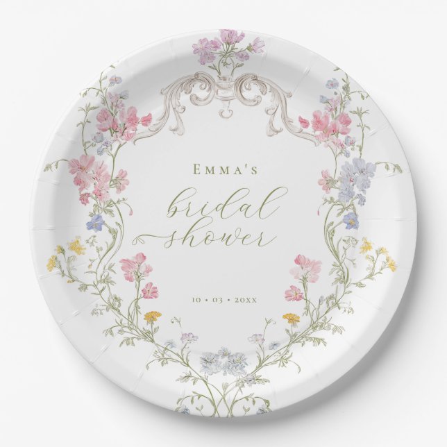 Garden Boho Wildflowers Bridal shower Paper Plate (Front)