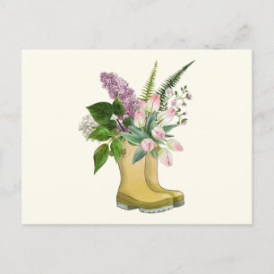 Garden Boots with Tulip and Lilac Flowers Postcard