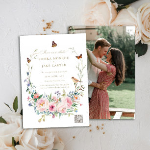Garden Botanical QR Code Photo Wedding Save Date Invitation