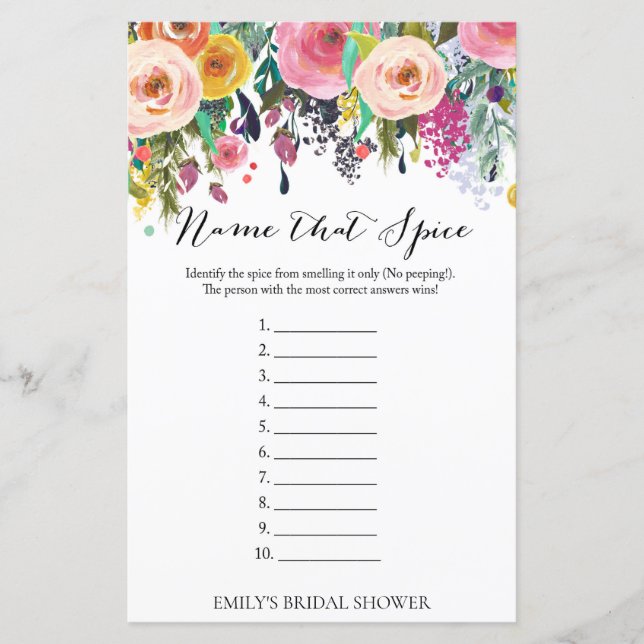 Garden Bridal Shower Game PRINTED (Front)
