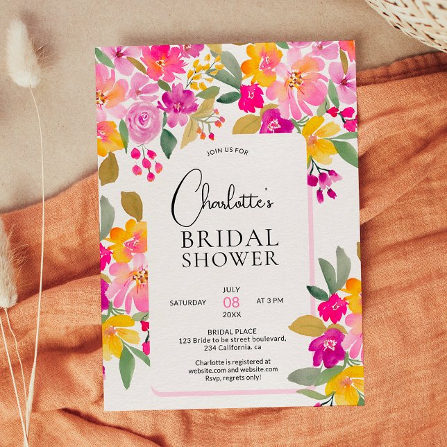 Garden bright floral watercolor bridal shower invitation (Garden bright floral hand painted watercolor bridal shower invitation)