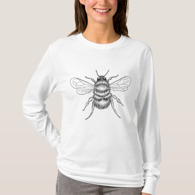 Garden Bumblebee Insect Drawing T-Shirt (Front)