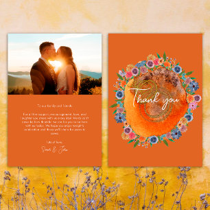 Garden Burnt Orange Boho Wildflower Photo Wedding Thank You Card