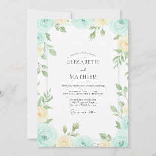 Garden Butter Mint Watercolor Wedding Invitation