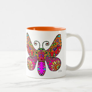 Garden Butterfly Orange Pink Yellow Two-Tone Coffee Mug