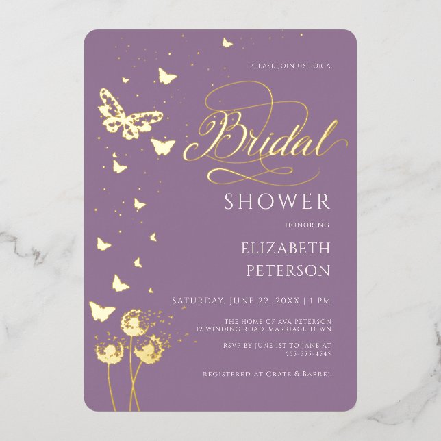 Garden Butterfly Wildflowers Lilac Bridal Shower (Front)