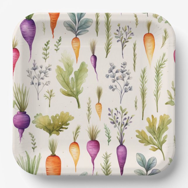 Garden carrot theme paper plates (Front)