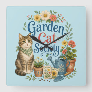 Garden Cat Society Cottagecore Florals Square Wall Clock