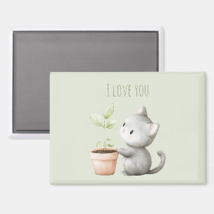 Garden Cat with Plant I love you Magnet