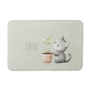 Garden Cat with Plant Love Bath Mat