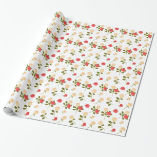 Garden Chic Feminine Red Cream Roses Floral Wrapping Paper