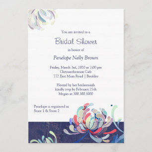 Garden Chrysanthemum Navy Bridal Shower Invitation