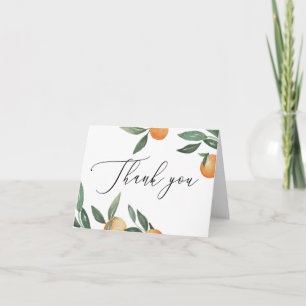 Garden Citrus Wedding. Tuscan Summer Orange Script Thank You Card