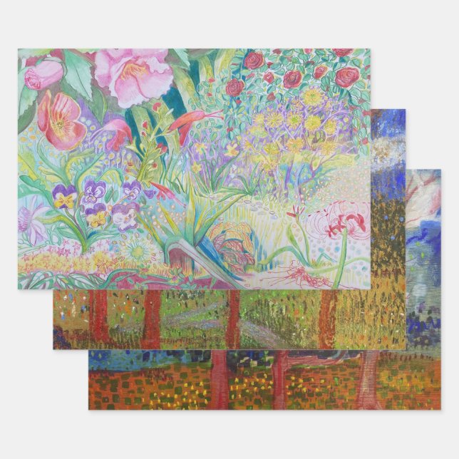 Garden colourful flat wrapping paper sheet (Set)