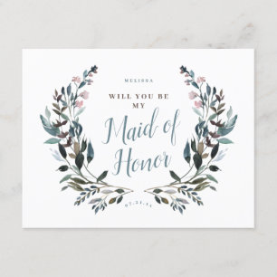Garden Crest Blue Floral Bridesmaid Maid of Honour Invitation