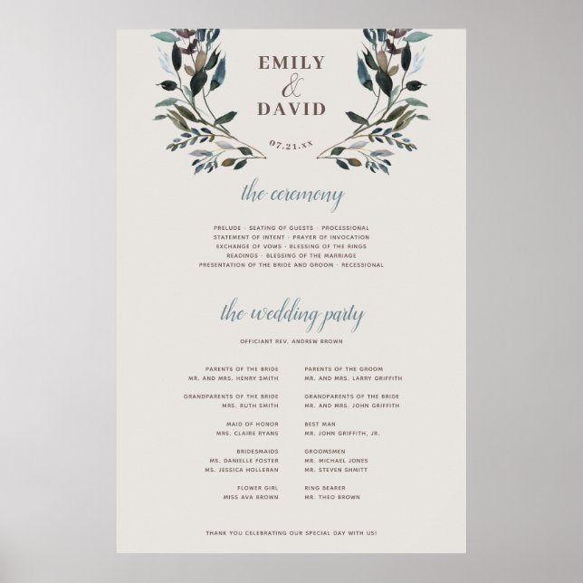 Garden Crest | Eggshell | Ceremony Program Sign (Front)